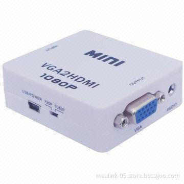 Mini box VGA to HDMI, up to 1,920 x 1,080 60Hz VGA input supported